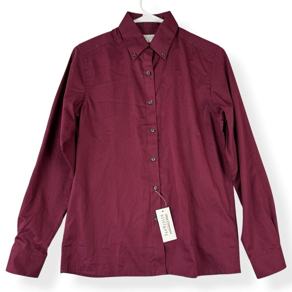 Van Heusen For Her Burgundy Wrinkle Free Button Down Shirt Womens Small 10Z06